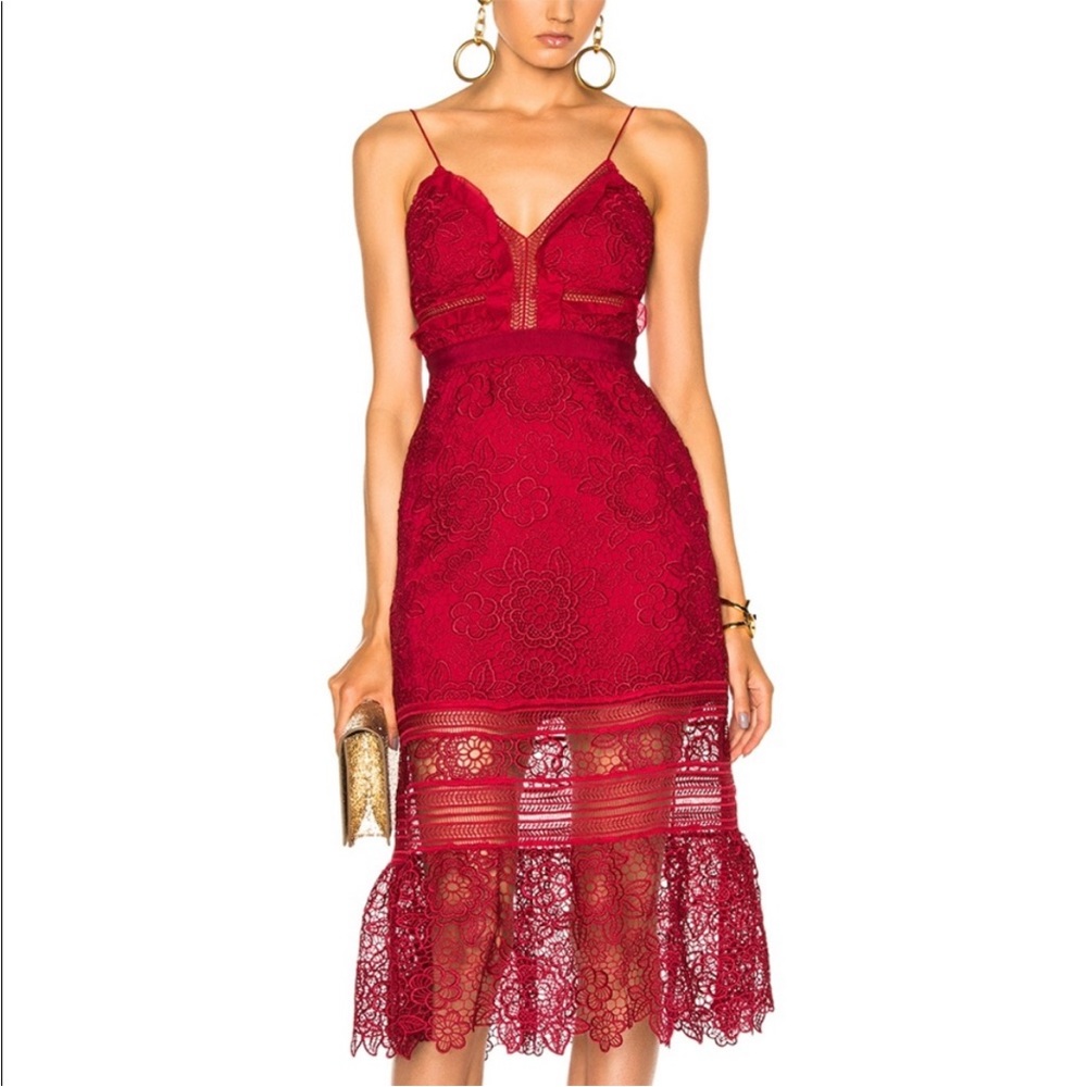 Self Portrait Midi Raspberry/ Red Dress Size Us 8 - image 1